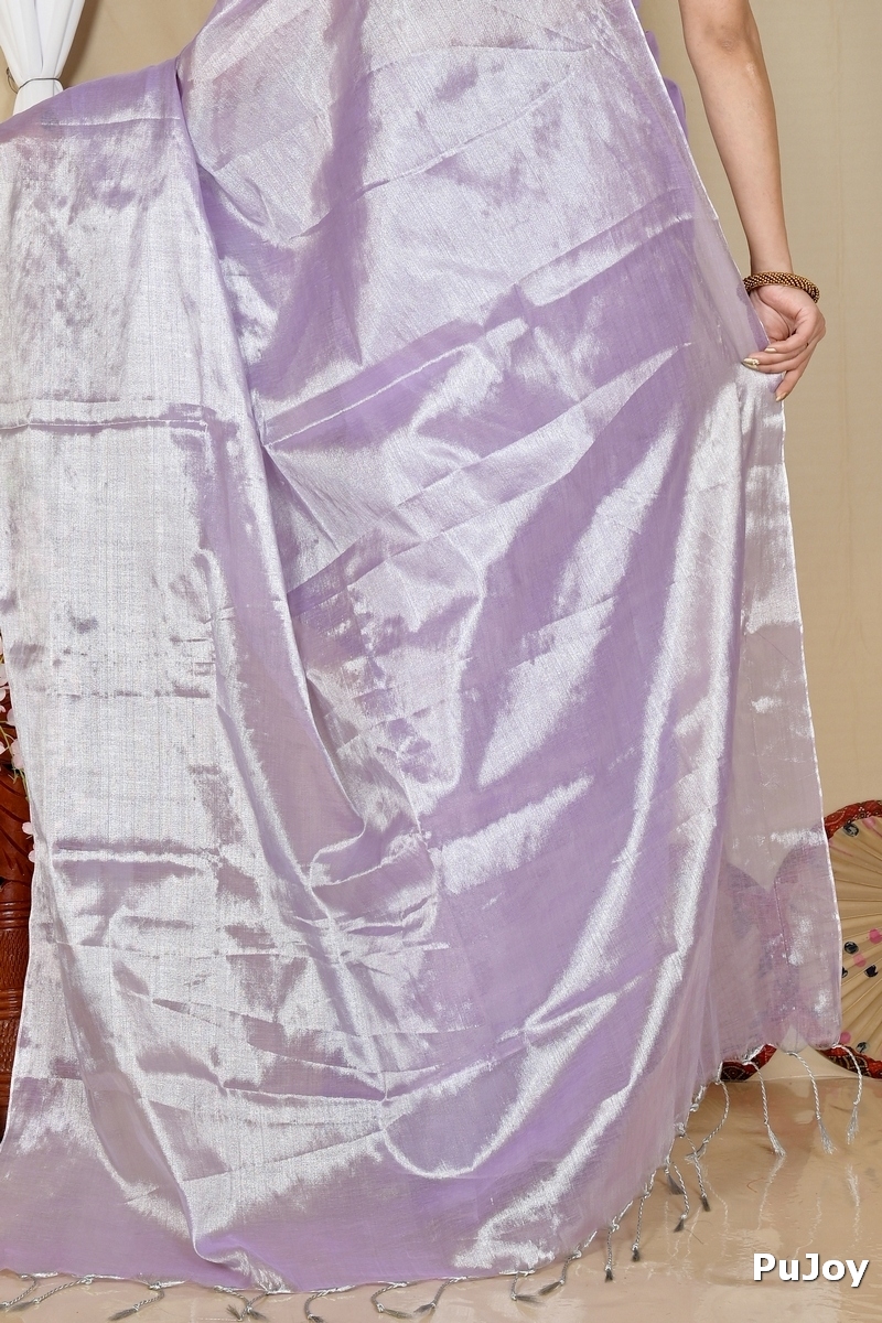 Silver Cotton Silk Tisuka Than Hand Loom Saree (1723)