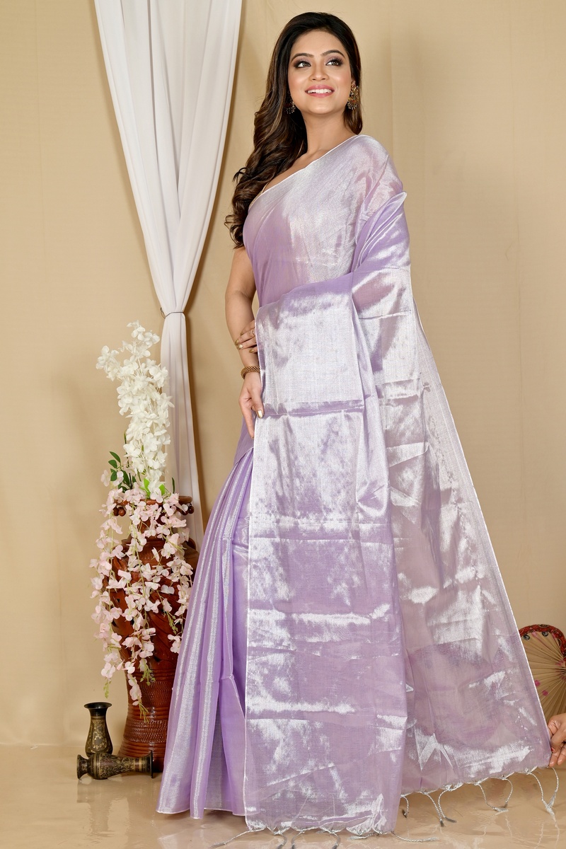 Silver Cotton Silk Tisuka Than Hand Loom Saree (1723)