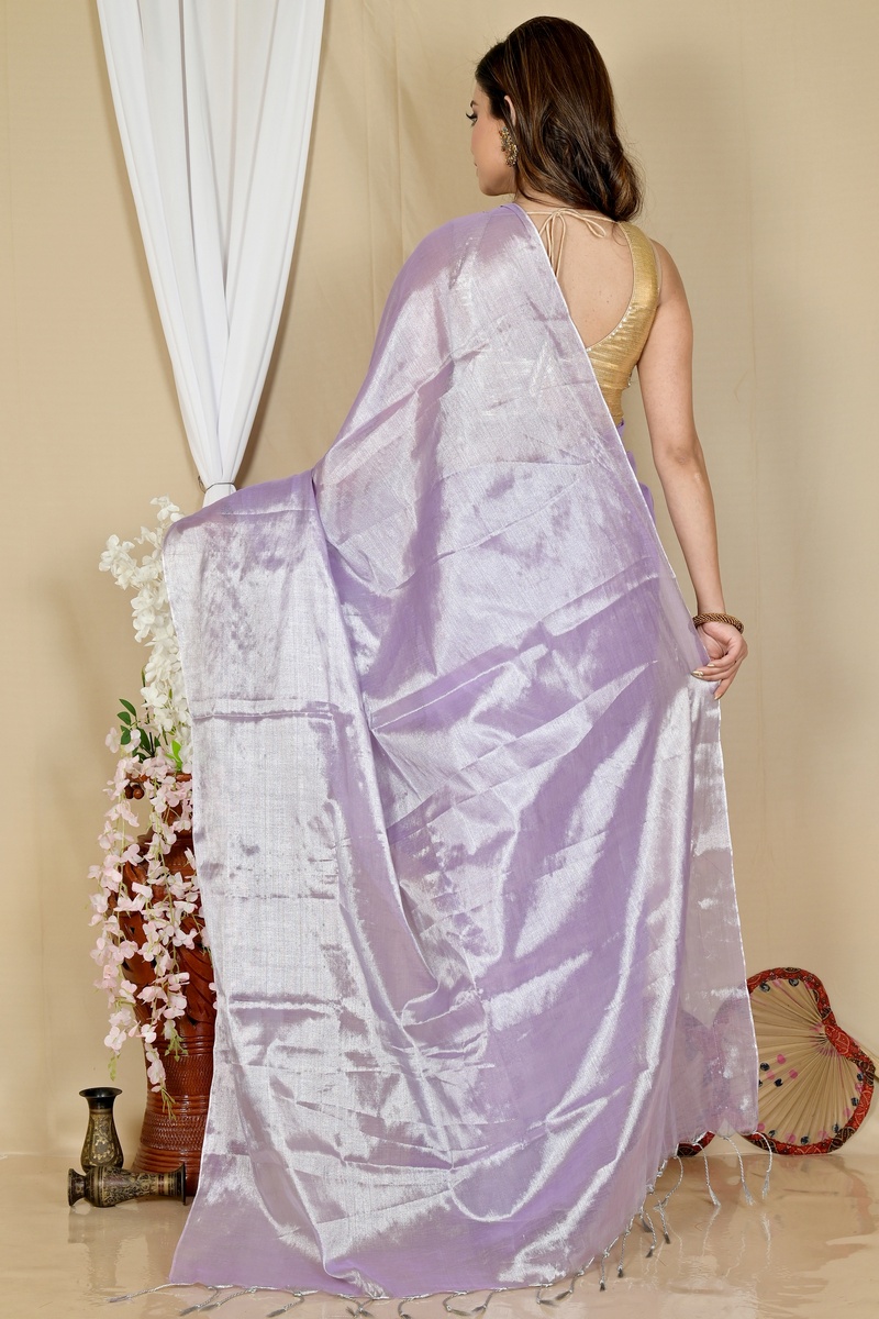 Silver Cotton Silk Tisuka Than Hand Loom Saree (1723)