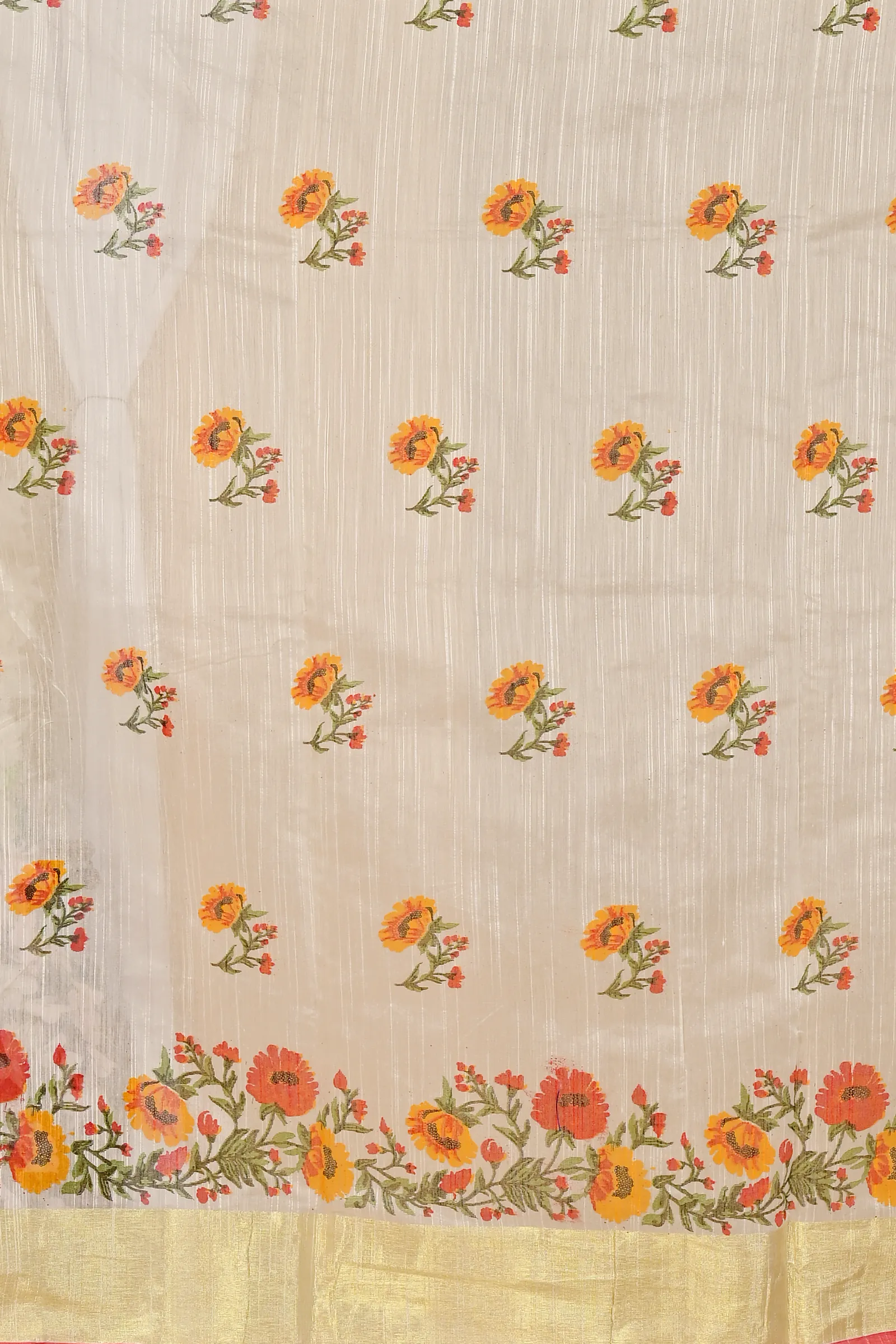 White Cotton Narme Printed Handloom Saree (1724)