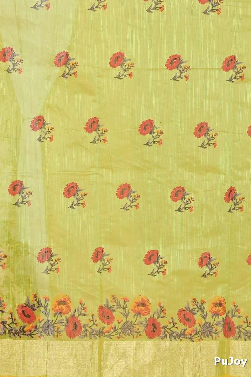 Green Cotton Narme Printed Handloom Saree (1725)