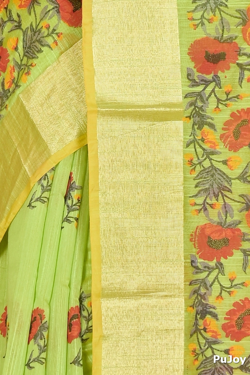 Green Cotton Narme Printed Handloom Saree (1725)