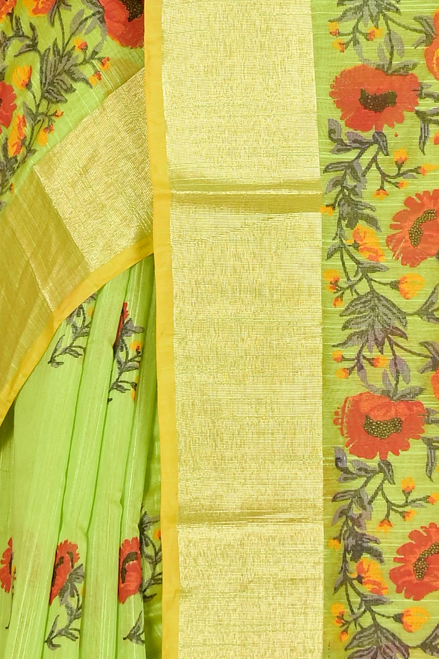 Green Cotton Narme Printed Handloom Saree (1725)