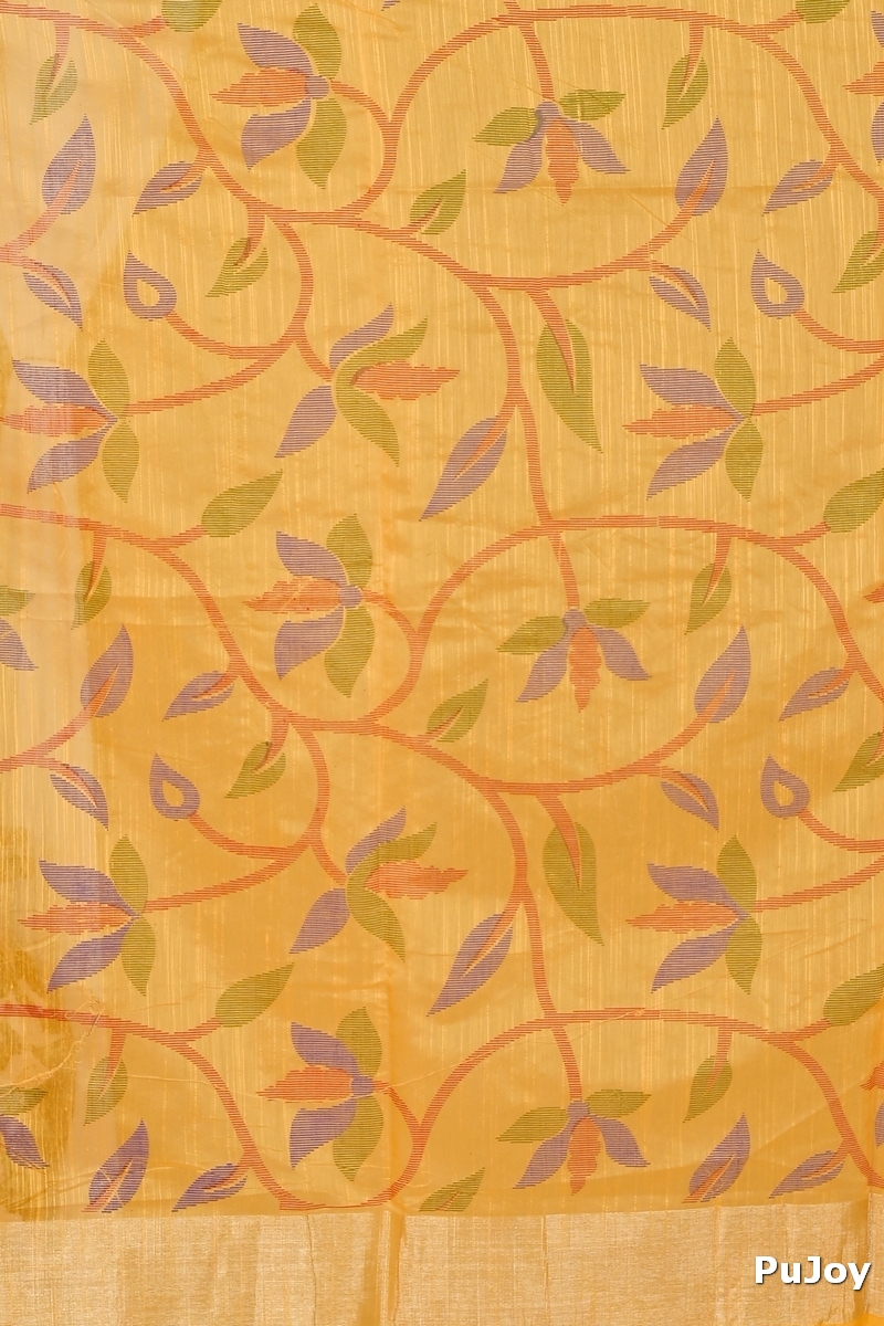 Yellow Blended Cotton Narento Hand Loom Saree (1731)