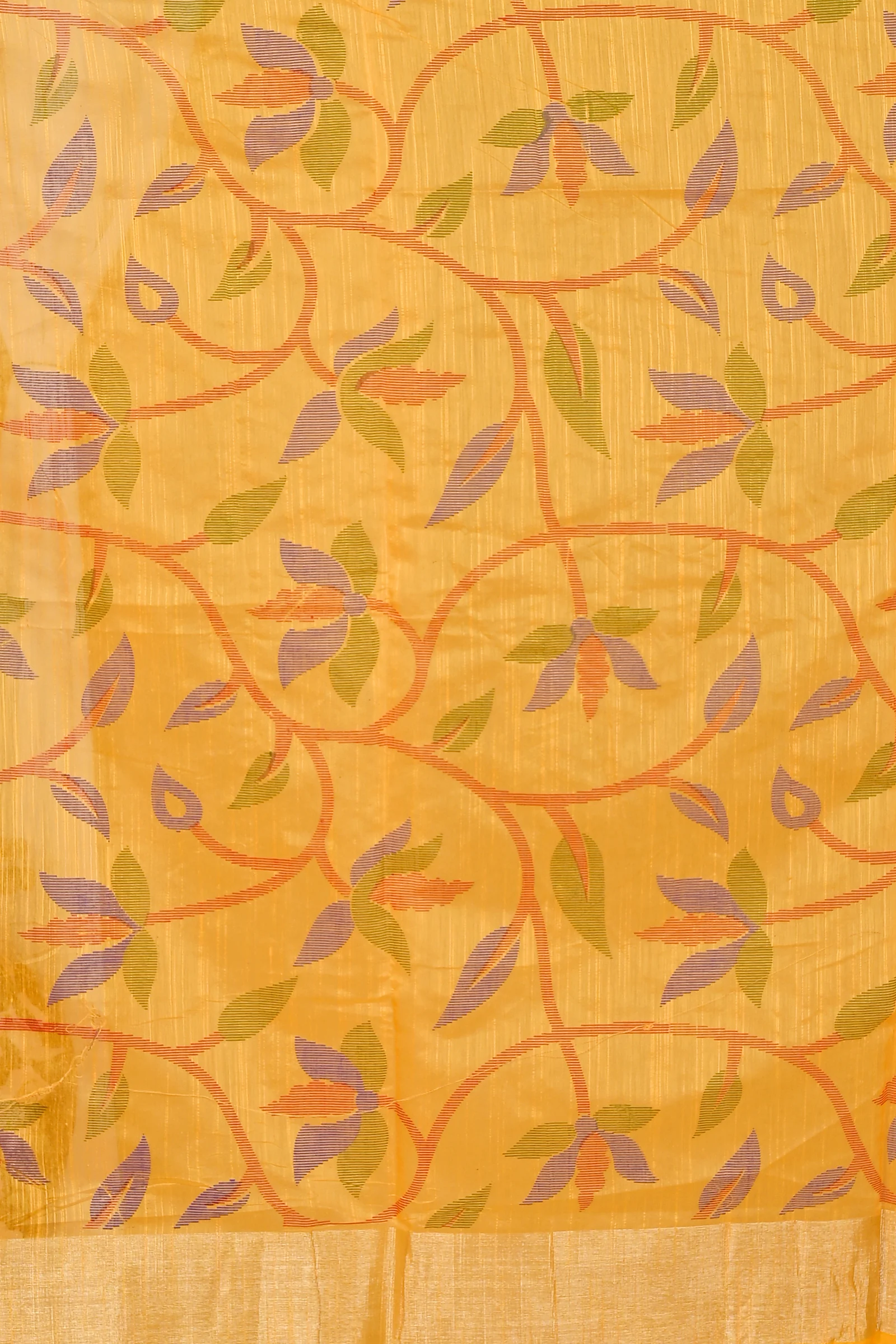Yellow Blended Cotton Narento Hand Loom Saree (1731)