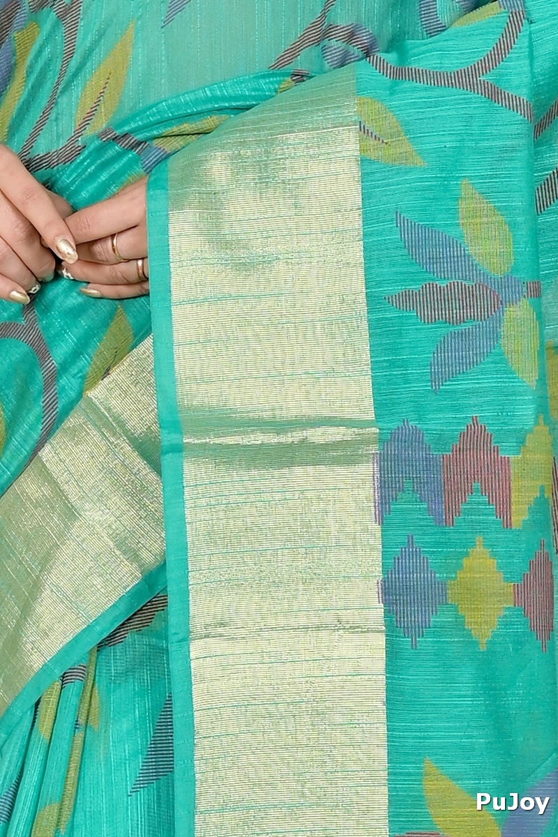 Dark Green Blended Cotton Narento Hand Loom Saree (1733)
