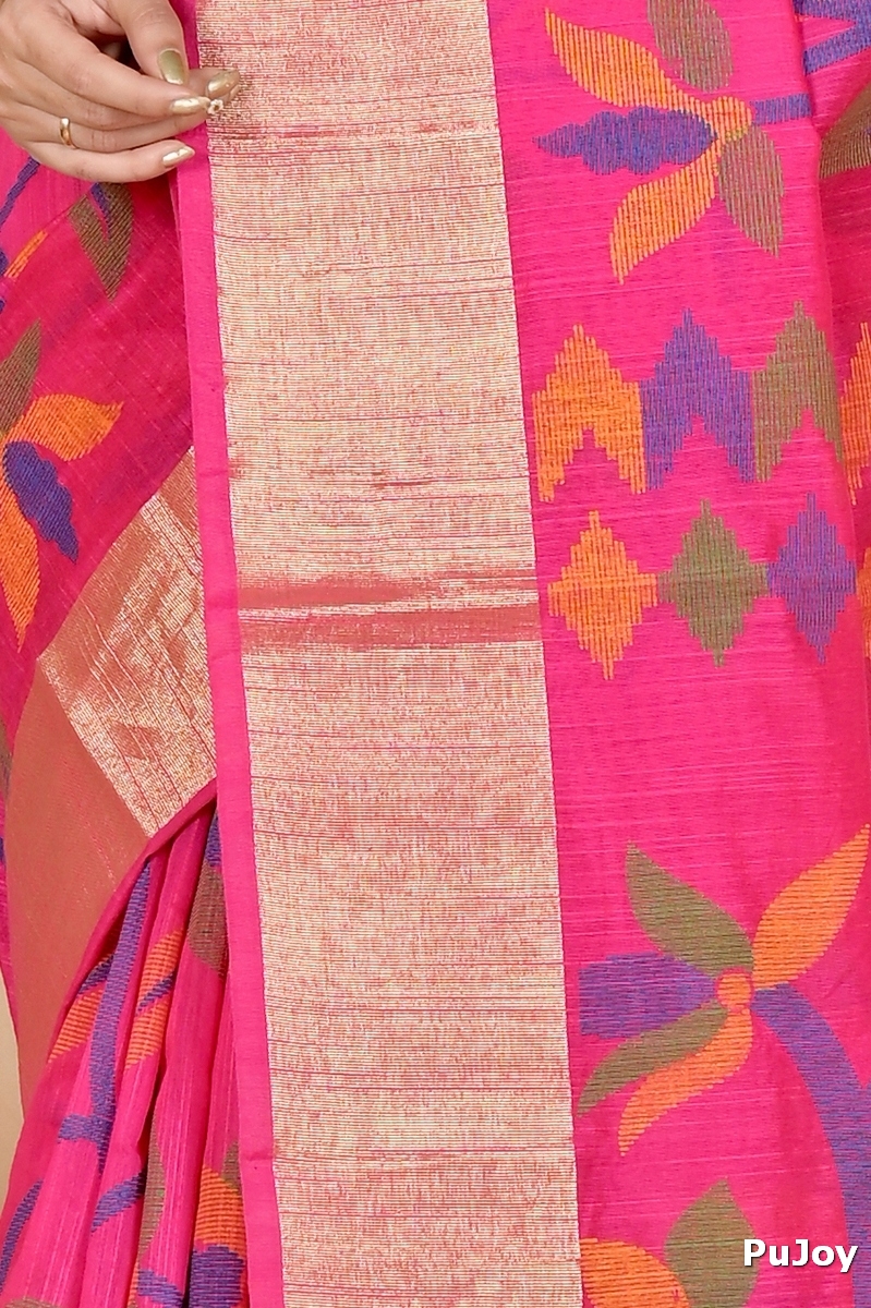 Pink Blended Cotton Narento Hand Loom Saree (1735)