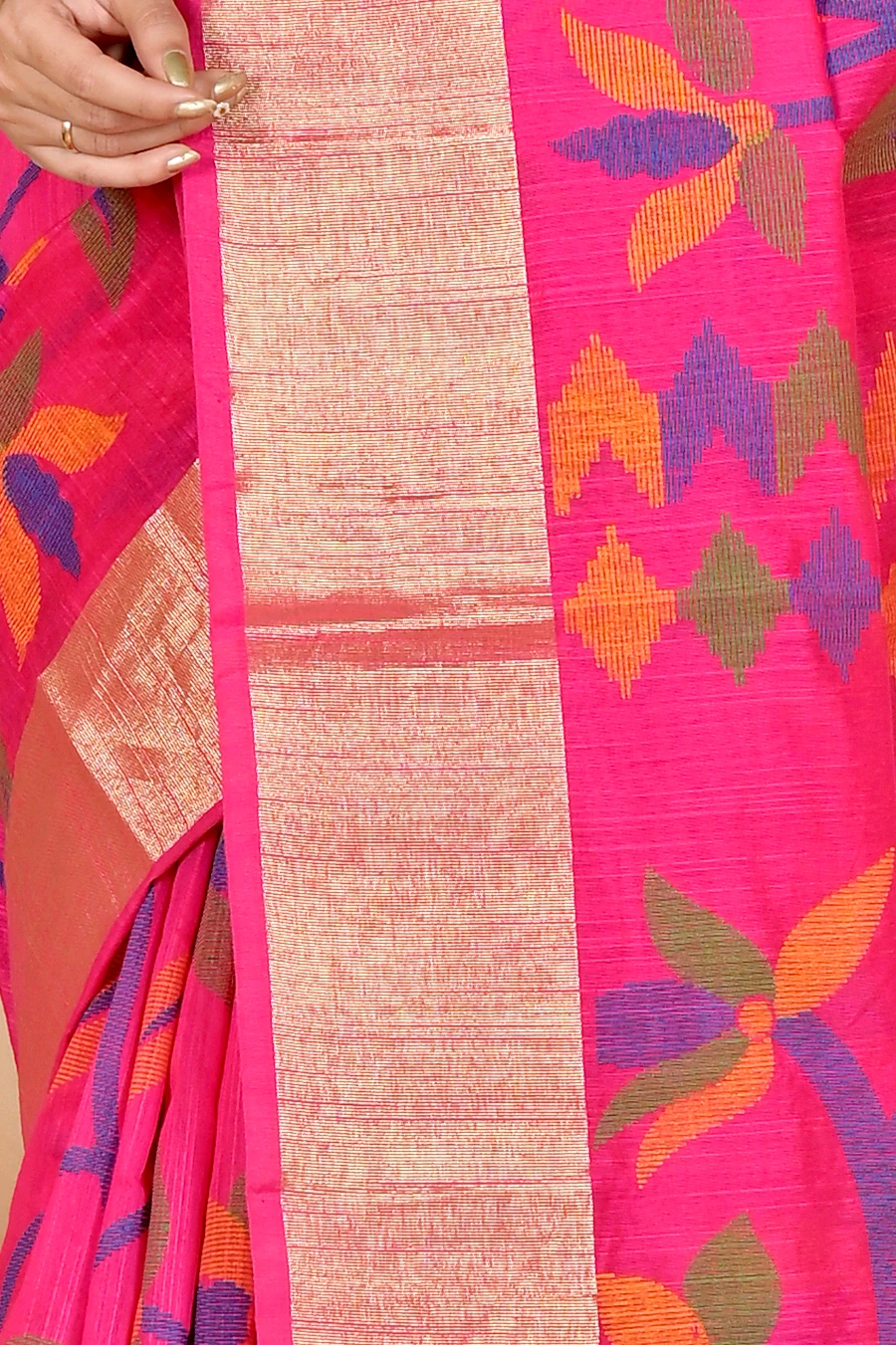 Pink Blended Cotton Narento Hand Loom Saree (1735)