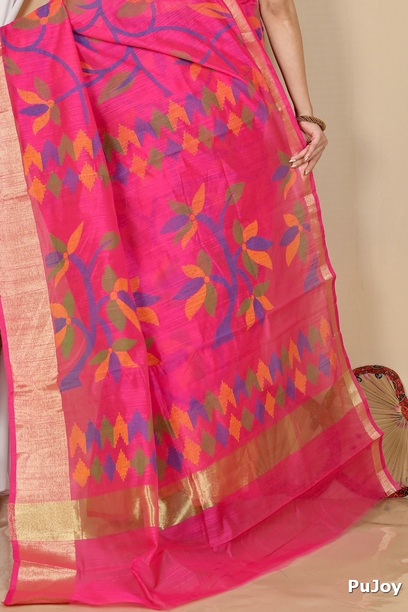 Pink Blended Cotton Narento Hand Loom Saree (1735)