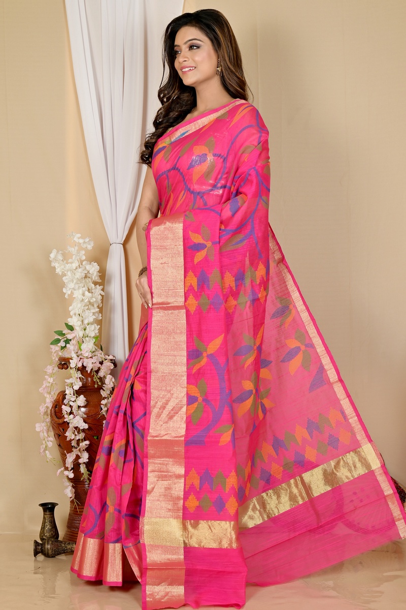 Pink Blended Cotton Narento Hand Loom Saree (1735)