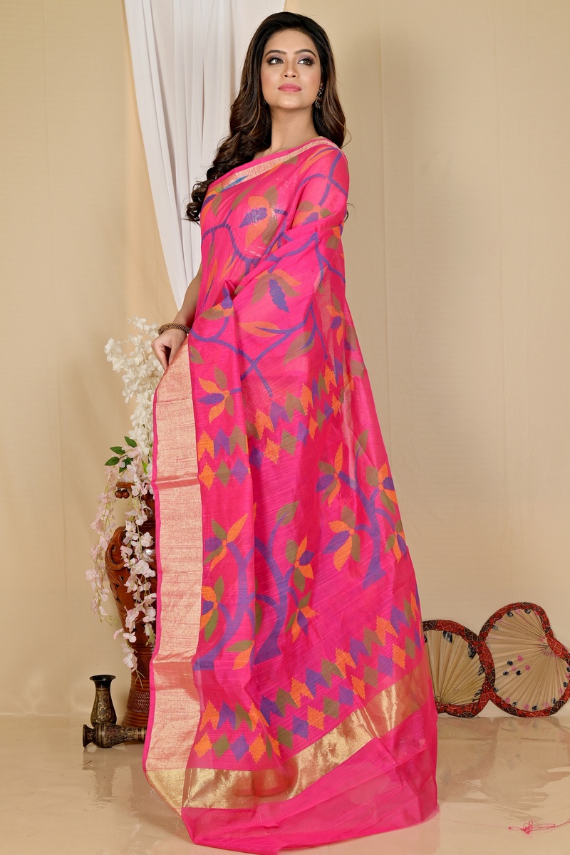 Pink Blended Cotton Narento Hand Loom Saree (1735)