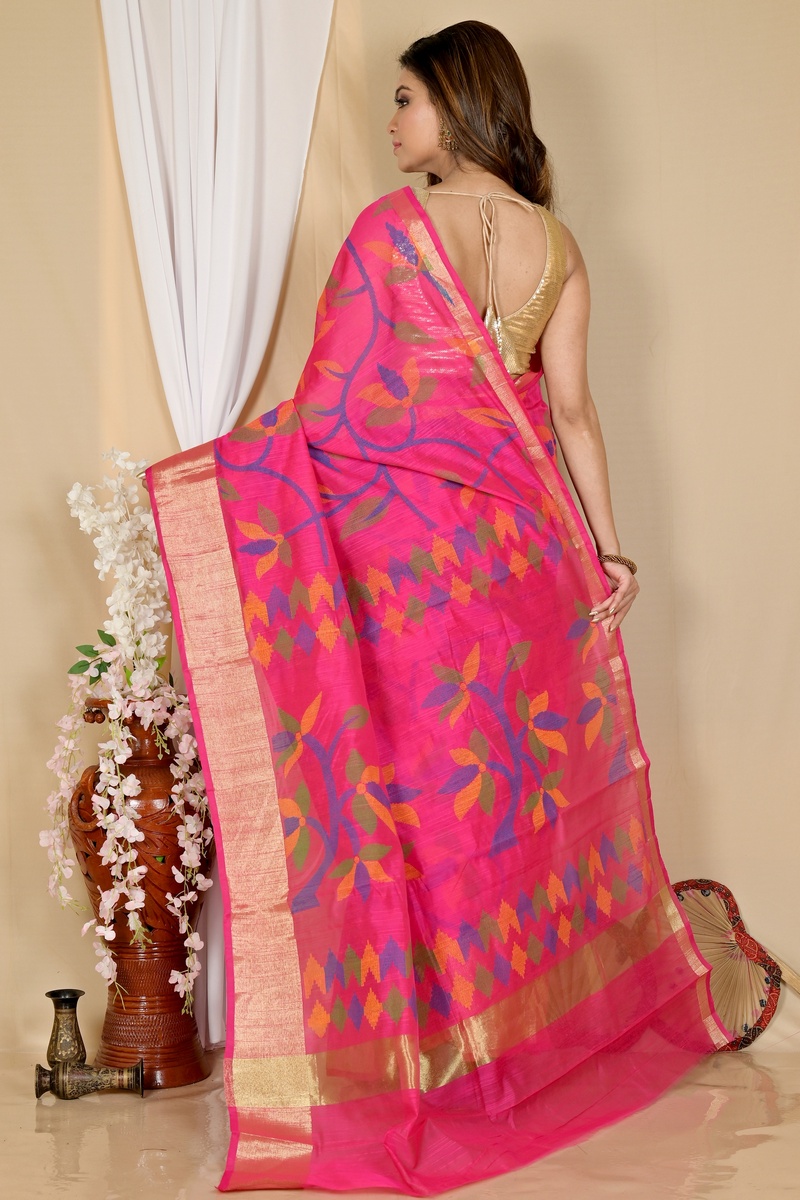 Pink Blended Cotton Narento Hand Loom Saree (1735)