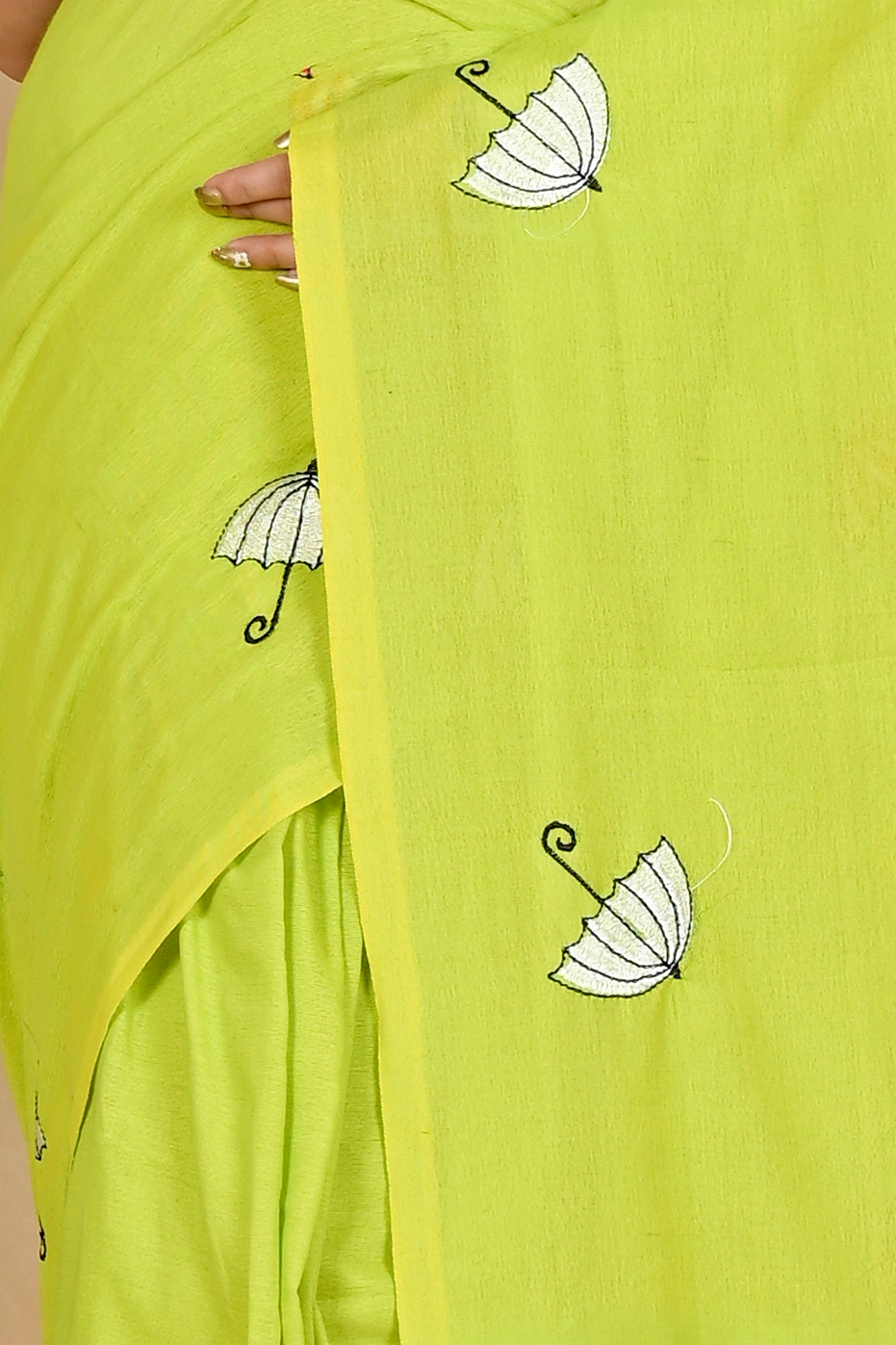 See Green Pure Cotton Umber Than Embroidery Handloom saree (1741)