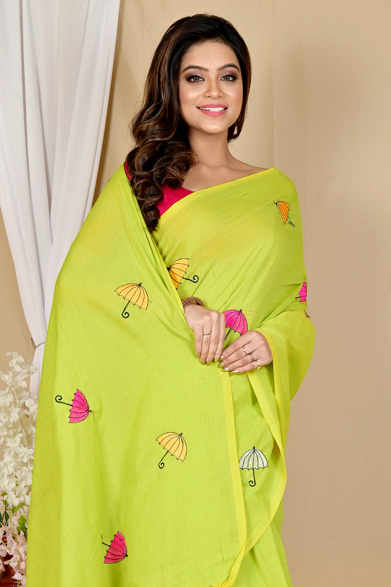 See Green Pure Cotton Umber Than Embroidery Handloom saree (1741)