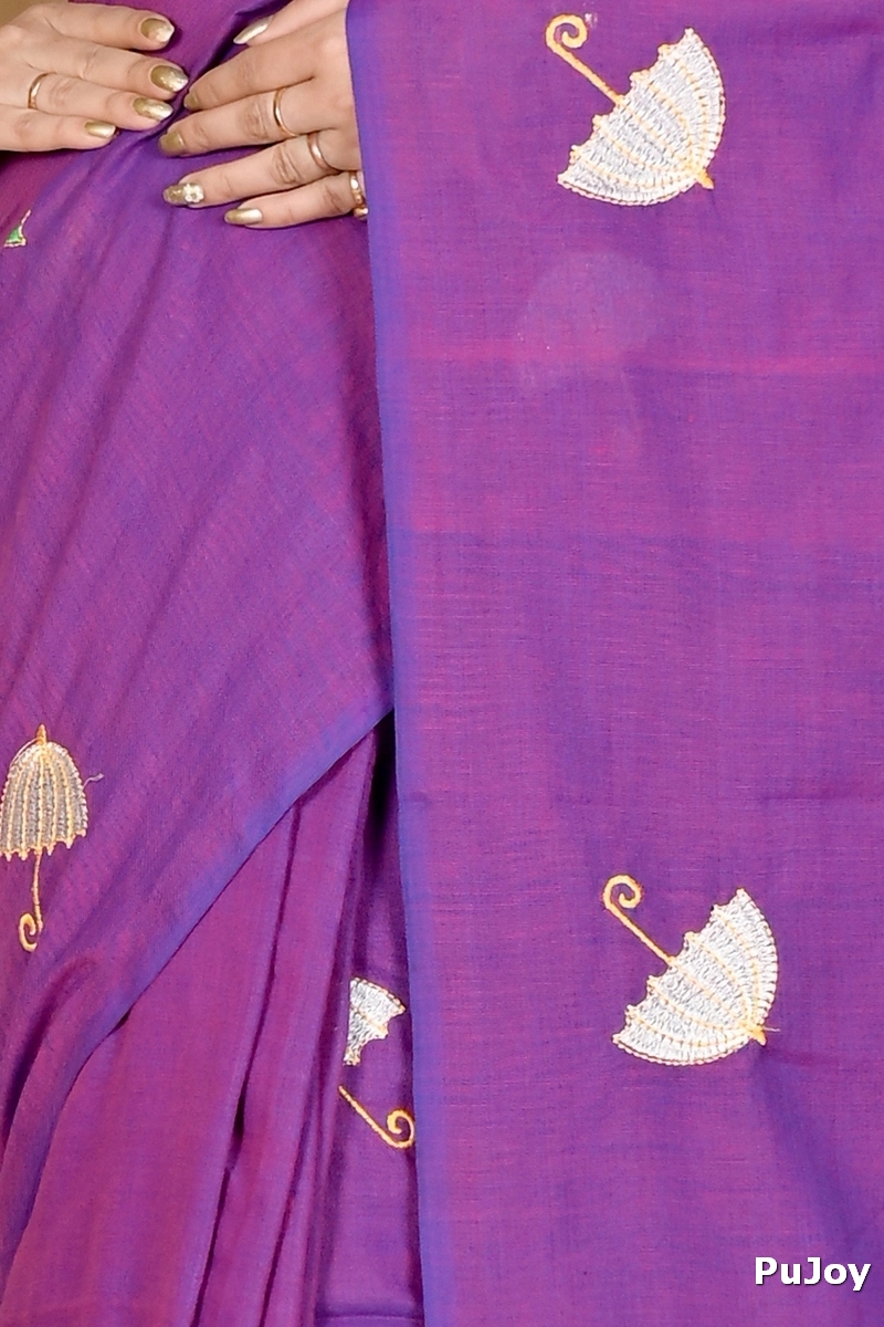 Purple Pure Cotton Umber Than Embroidery Handloom saree (1742)