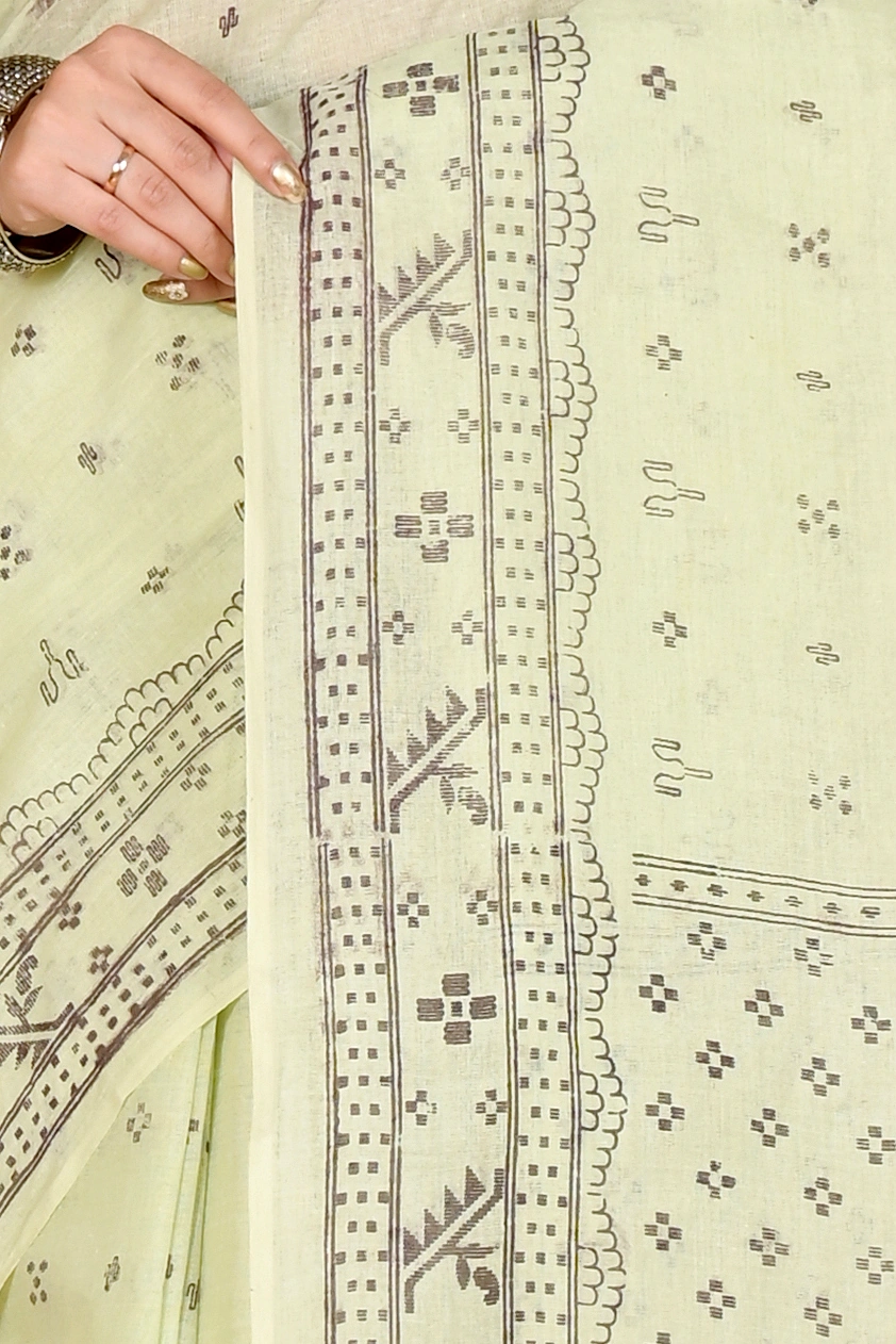 Off-White Pure Cotton Liko Tant Saree Print (1743)