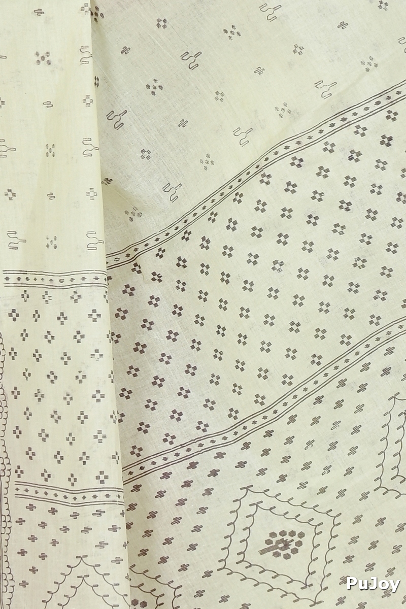Off-White Pure Cotton Liko Tant Saree Print (1743)