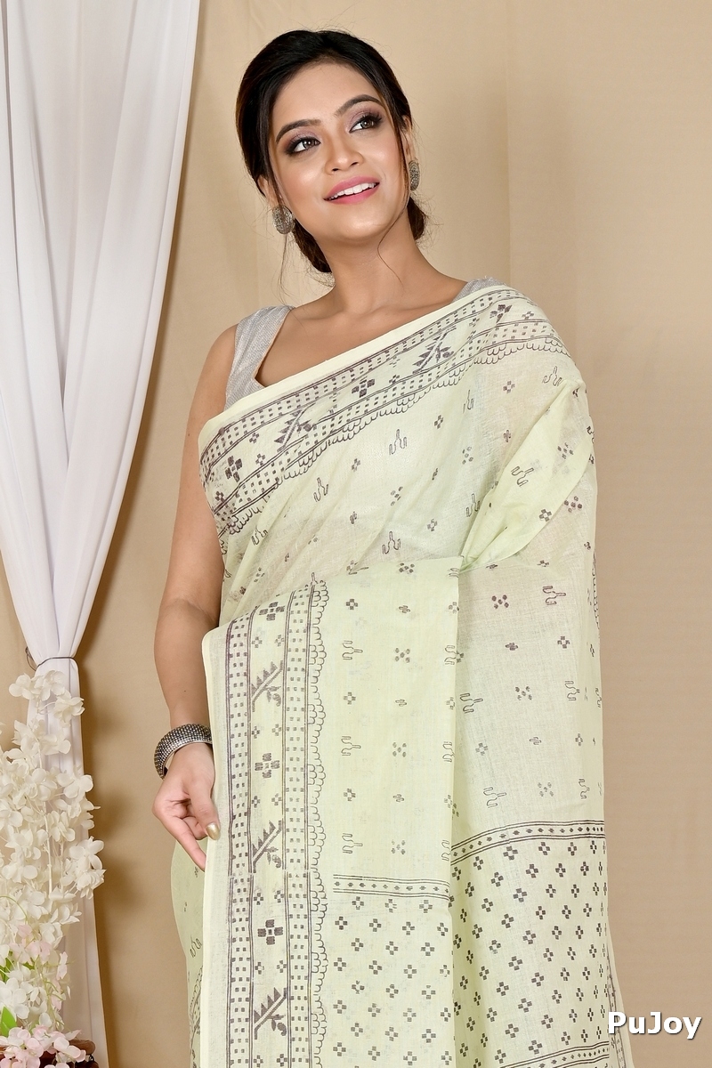 Off-White Pure Cotton Liko Tant Saree Print (1743)