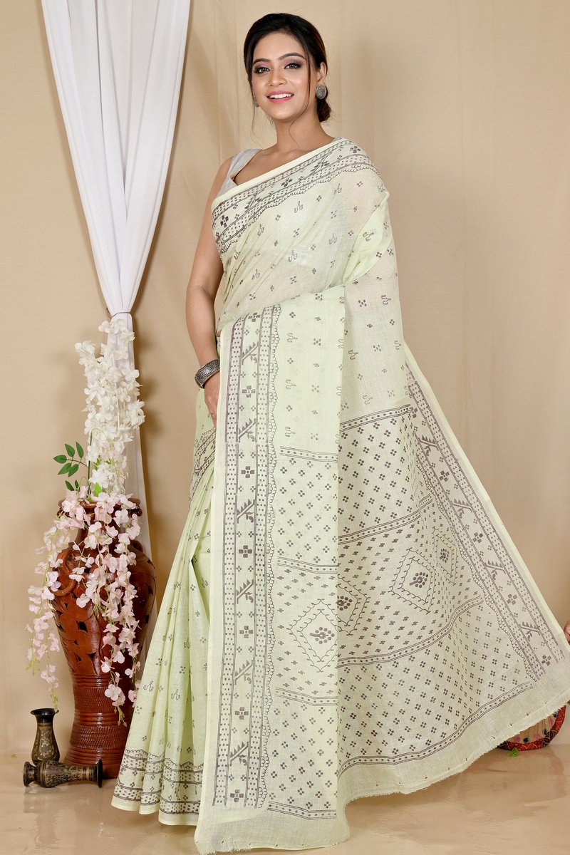 Off-White Pure Cotton Liko Tant Saree Print (1743)