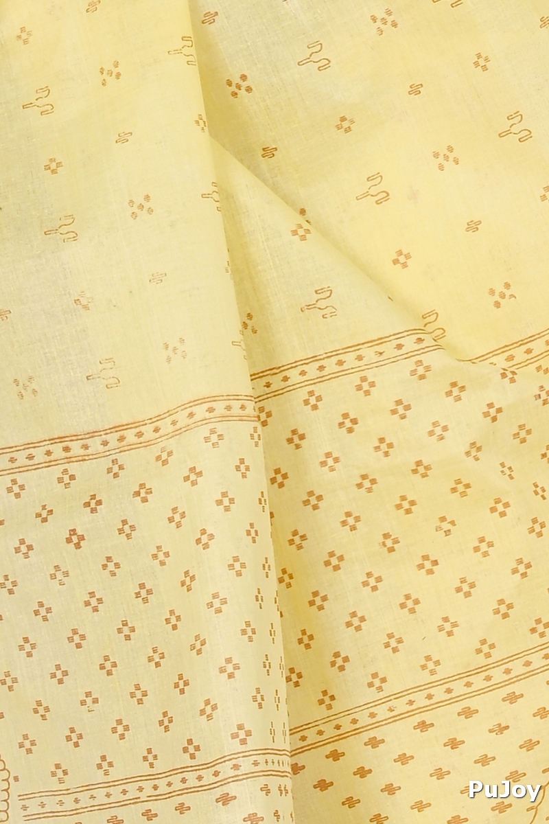 Light Yellow Pure Cotton Liko Tant Saree Print (1744)