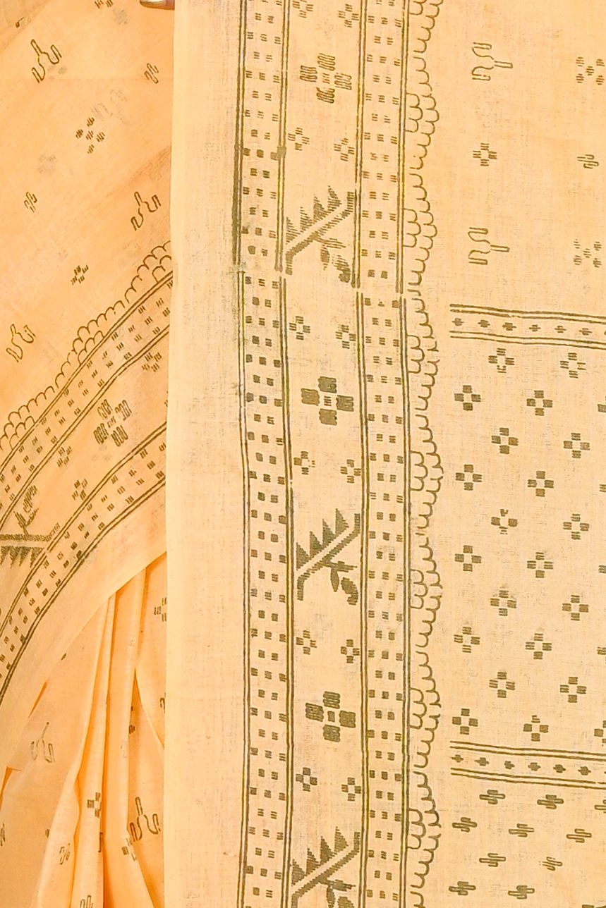 Light Orange Pure Cotton Liko Tant Saree Print (1745)