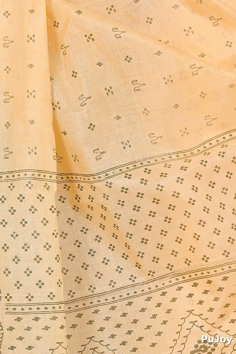Light Orange Pure Cotton Liko Tant Saree Print (1745)