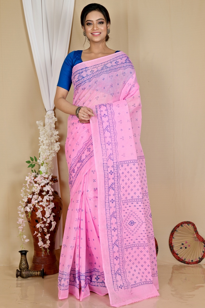 Pink Pure Cotton Liko Tant Saree Print (1746)