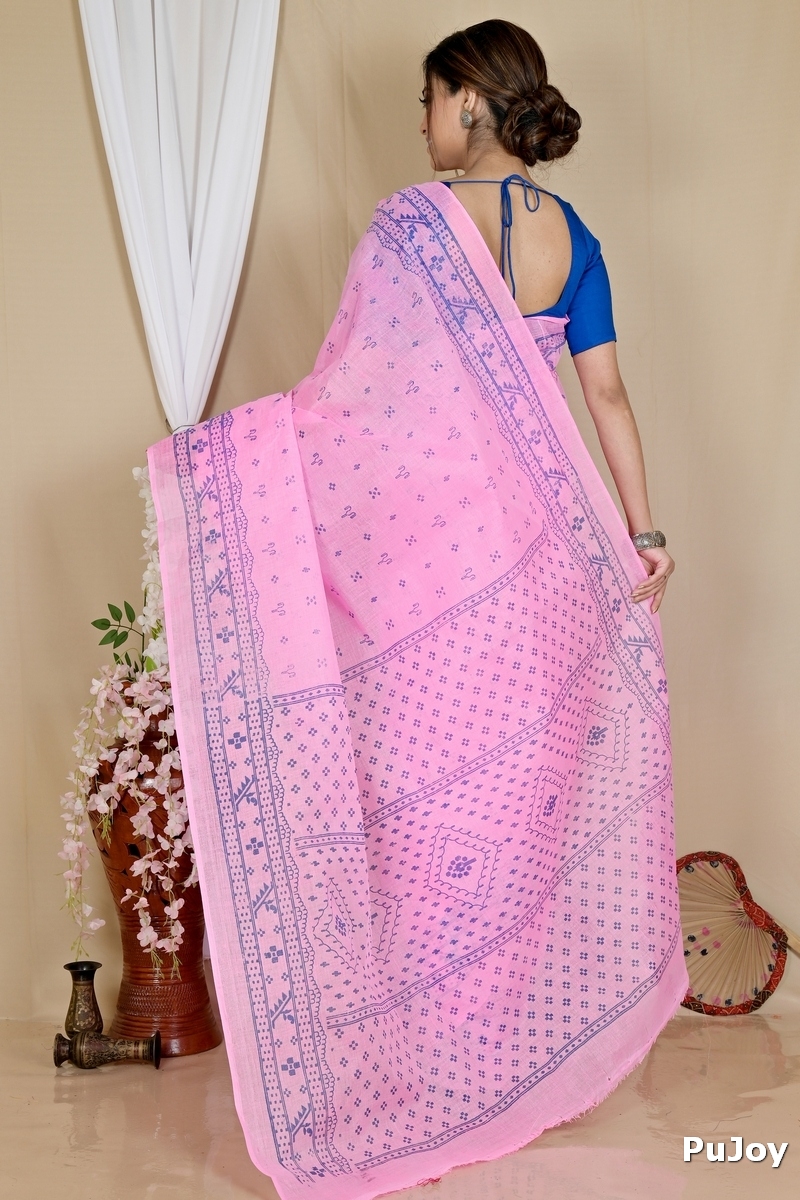 Pink Pure Cotton Liko Tant Saree Print (1746)