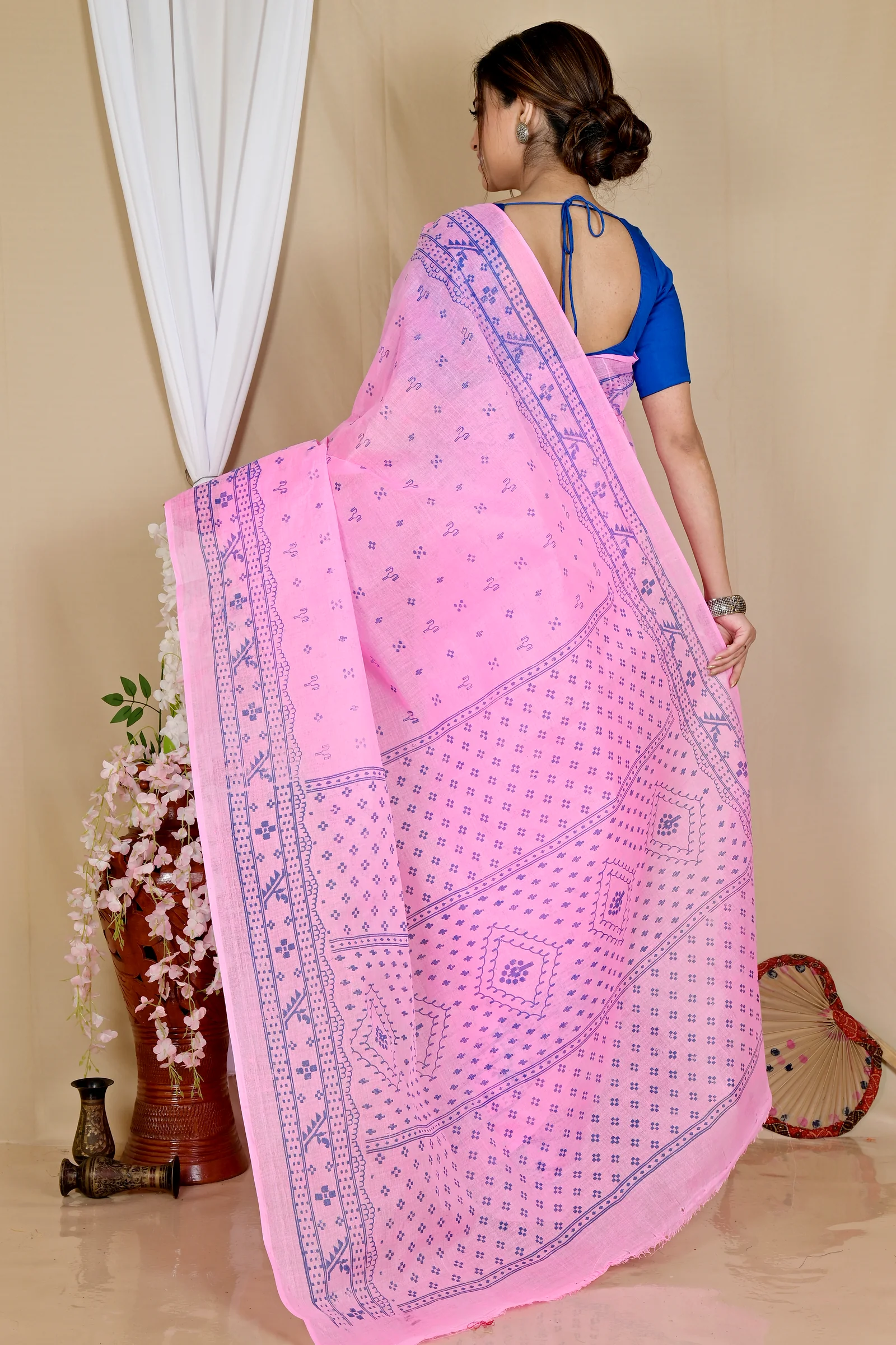 Pink Pure Cotton Liko Tant Saree Print (1746)