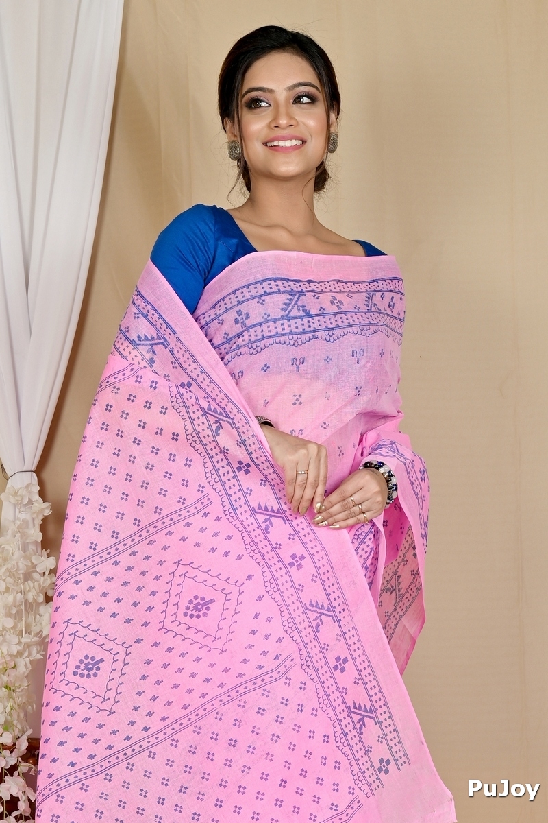 Pink Pure Cotton Liko Tant Saree Print (1746)