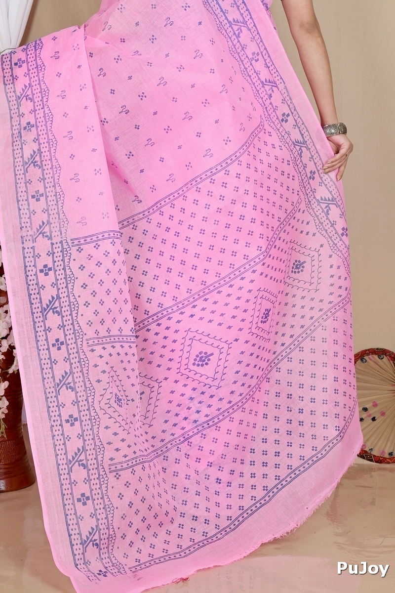 Pink Pure Cotton Liko Tant Saree Print (1746)