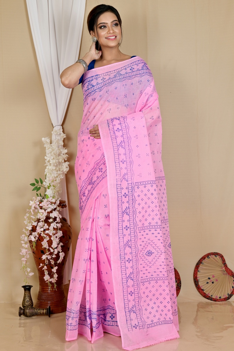 Pink Pure Cotton Liko Tant Saree Print (1746)