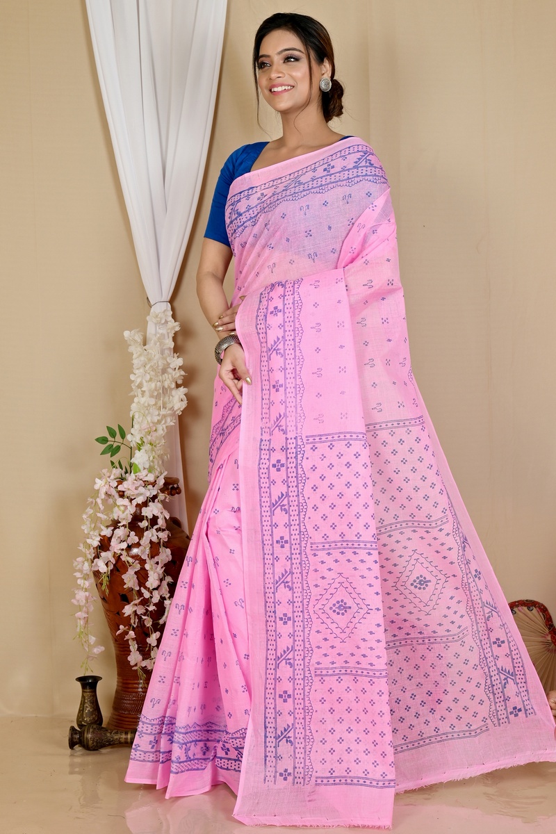 Pink Pure Cotton Liko Tant Saree Print (1746)
