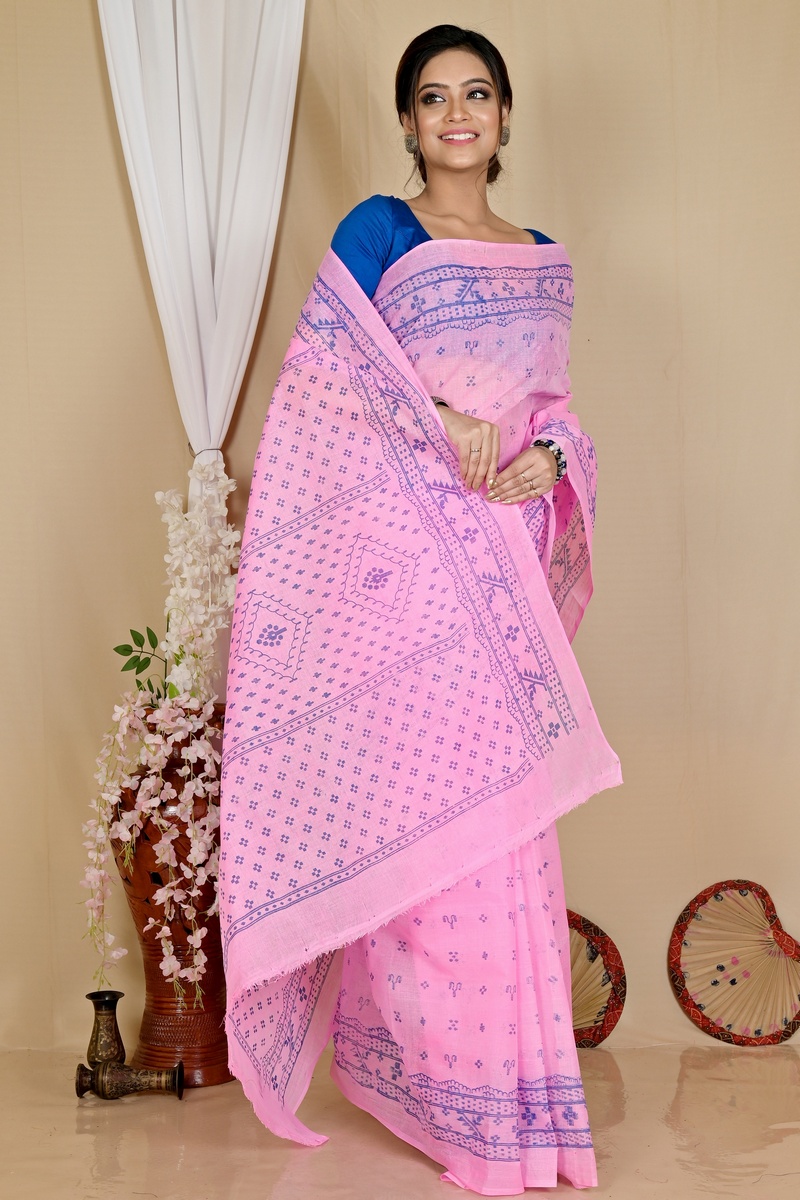 Pink Pure Cotton Liko Tant Saree Print (1746)