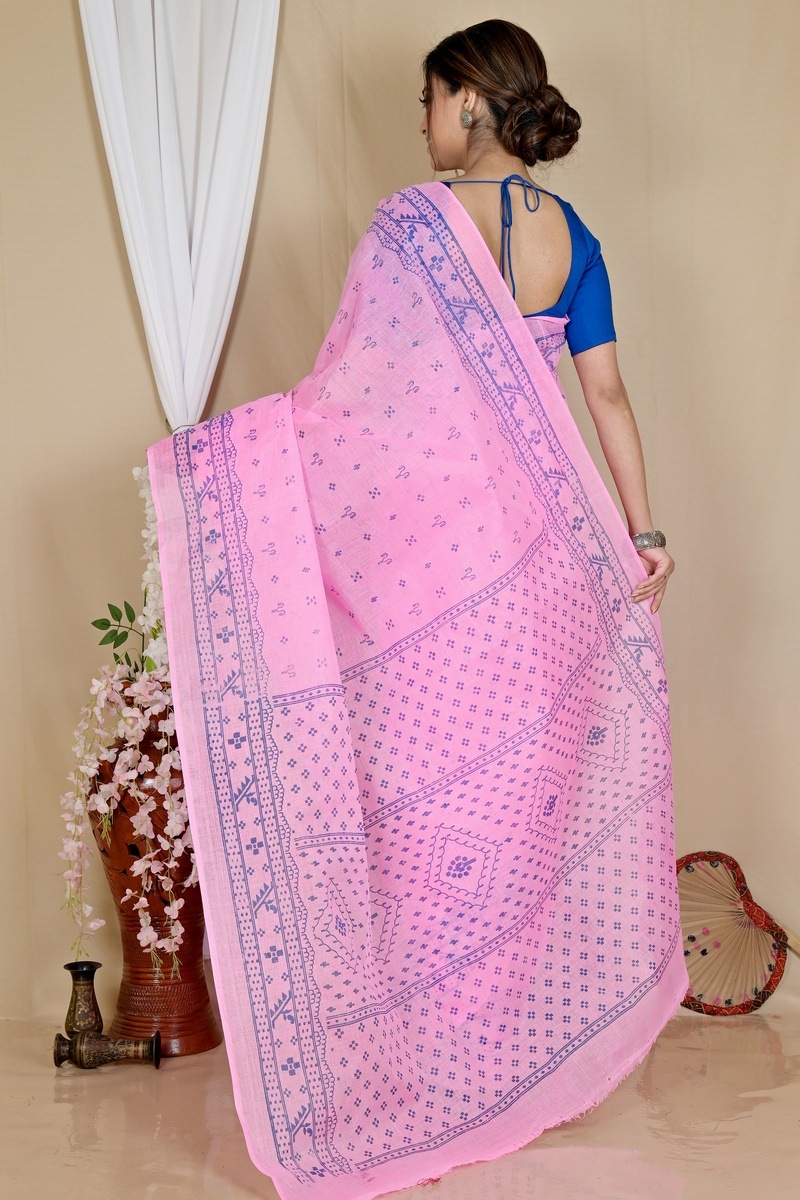 Pink Pure Cotton Liko Tant Saree Print (1746)