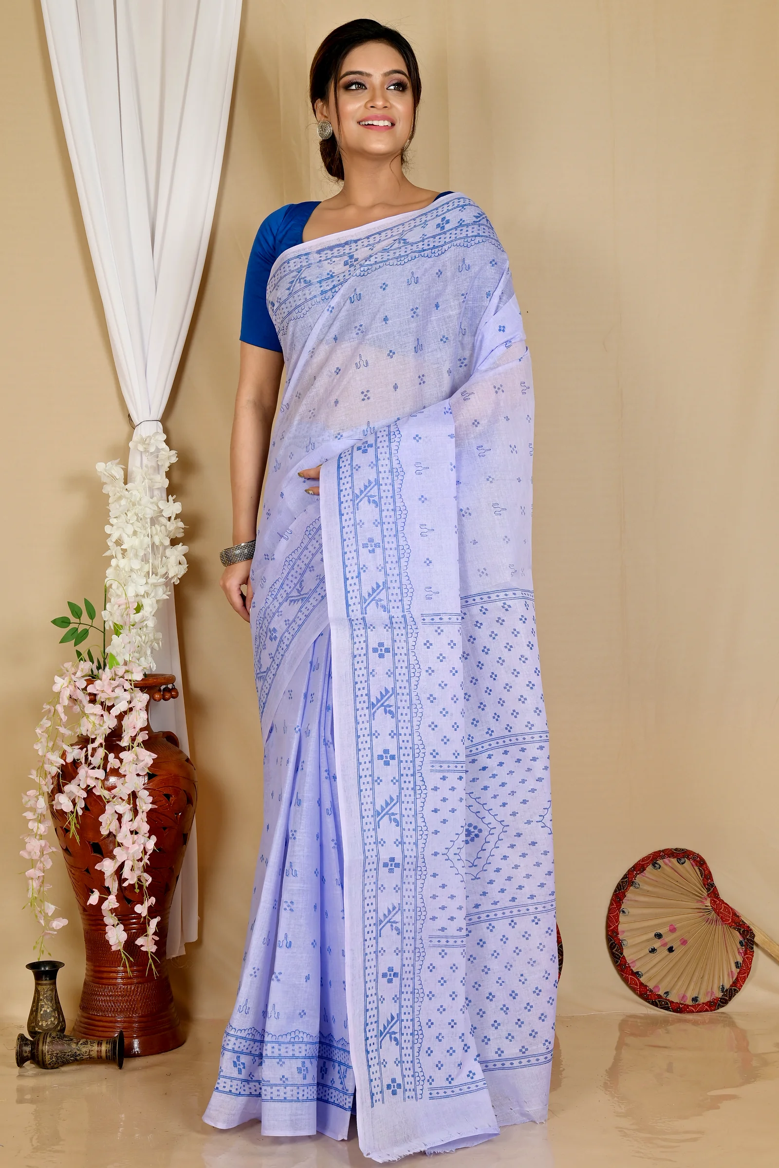 Light Purple Pure Cotton Liko Tant Saree Print (1747)