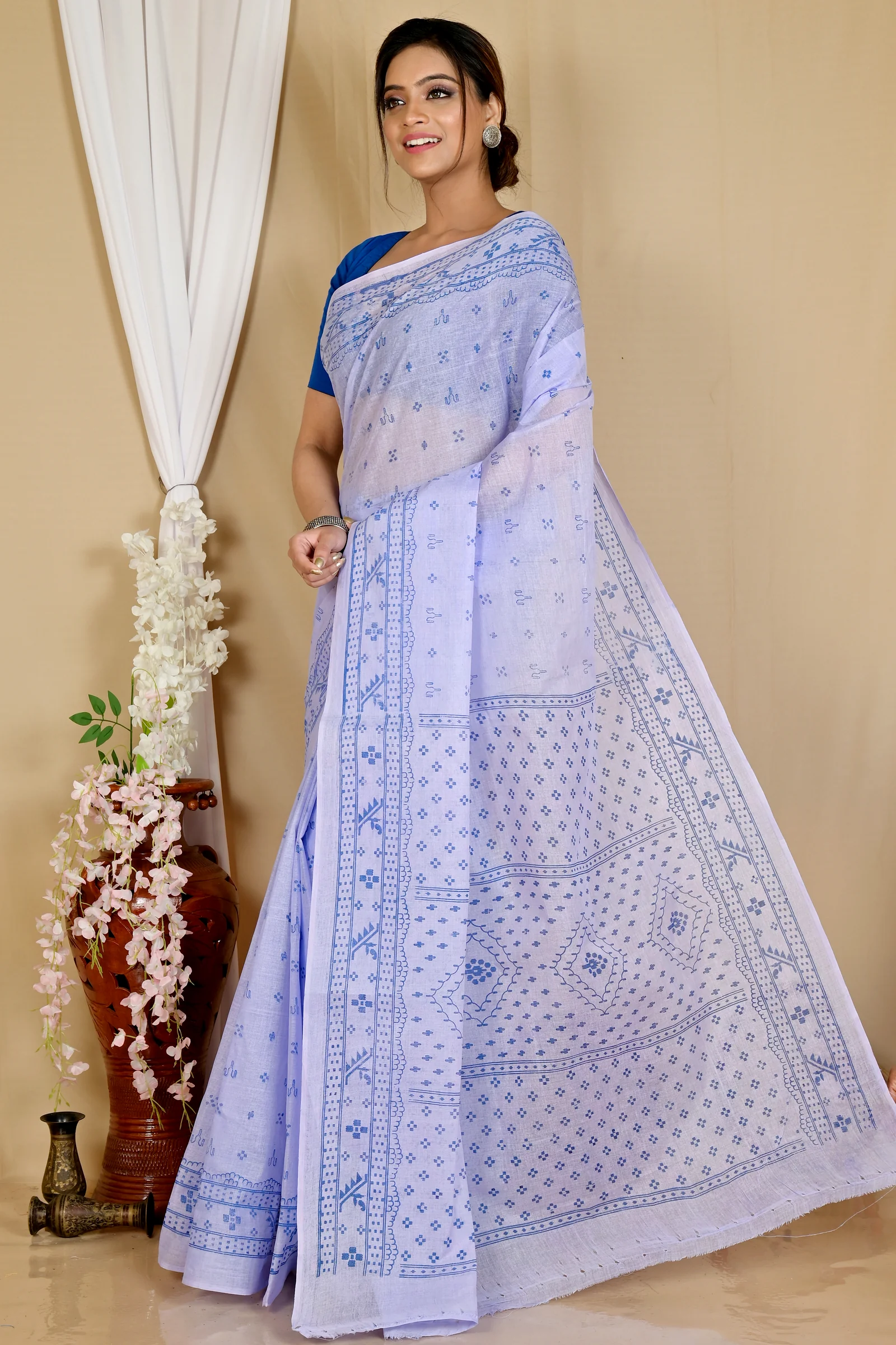 Light Purple Pure Cotton Liko Tant Saree Print (1747)