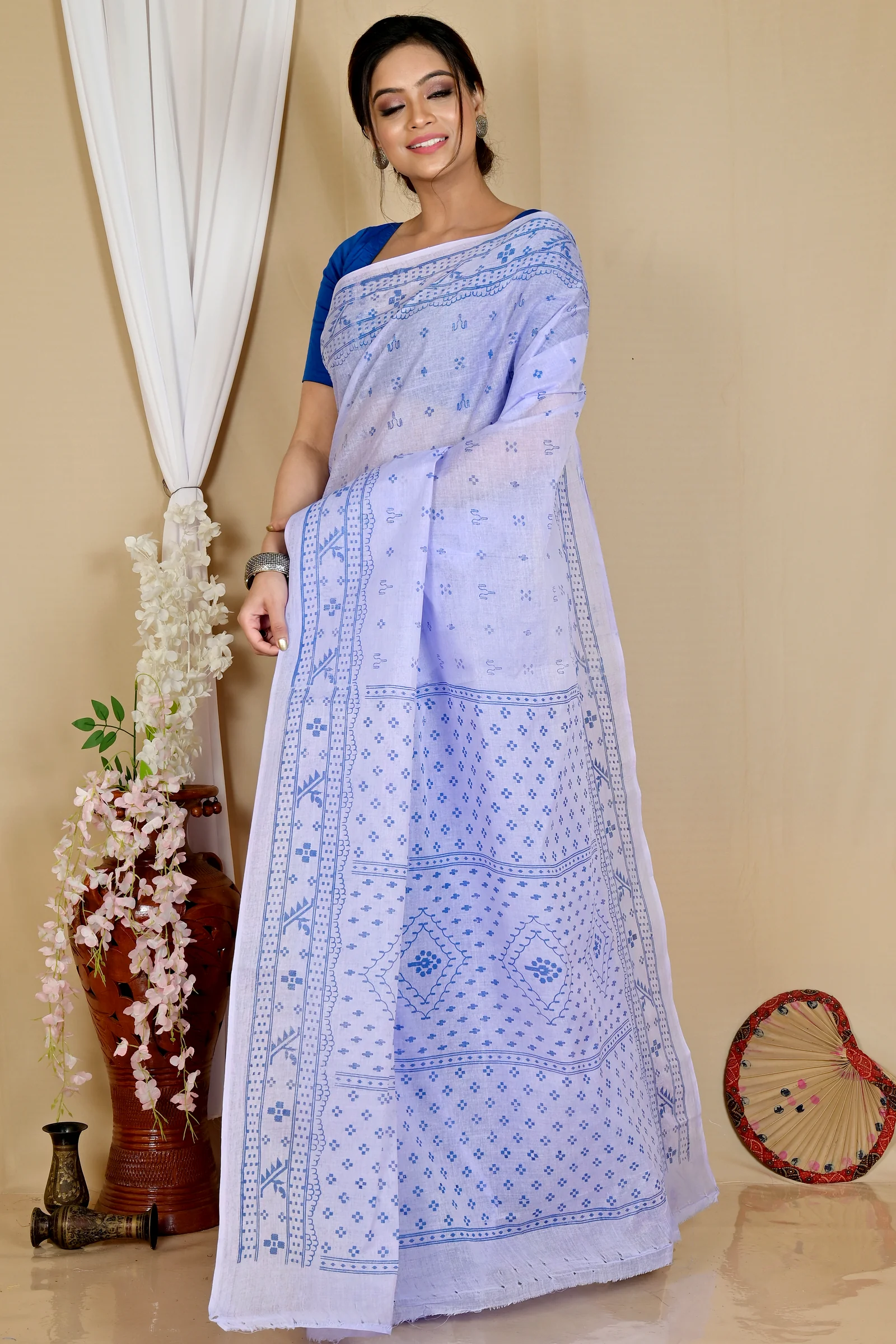 Light Purple Pure Cotton Liko Tant Saree Print (1747)