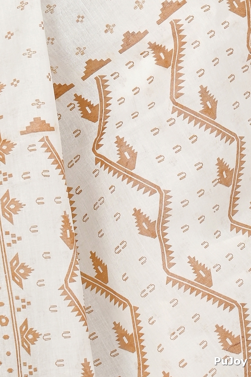 White Brown Pure Cotton Ekta Print Tant Saree Print (1749)