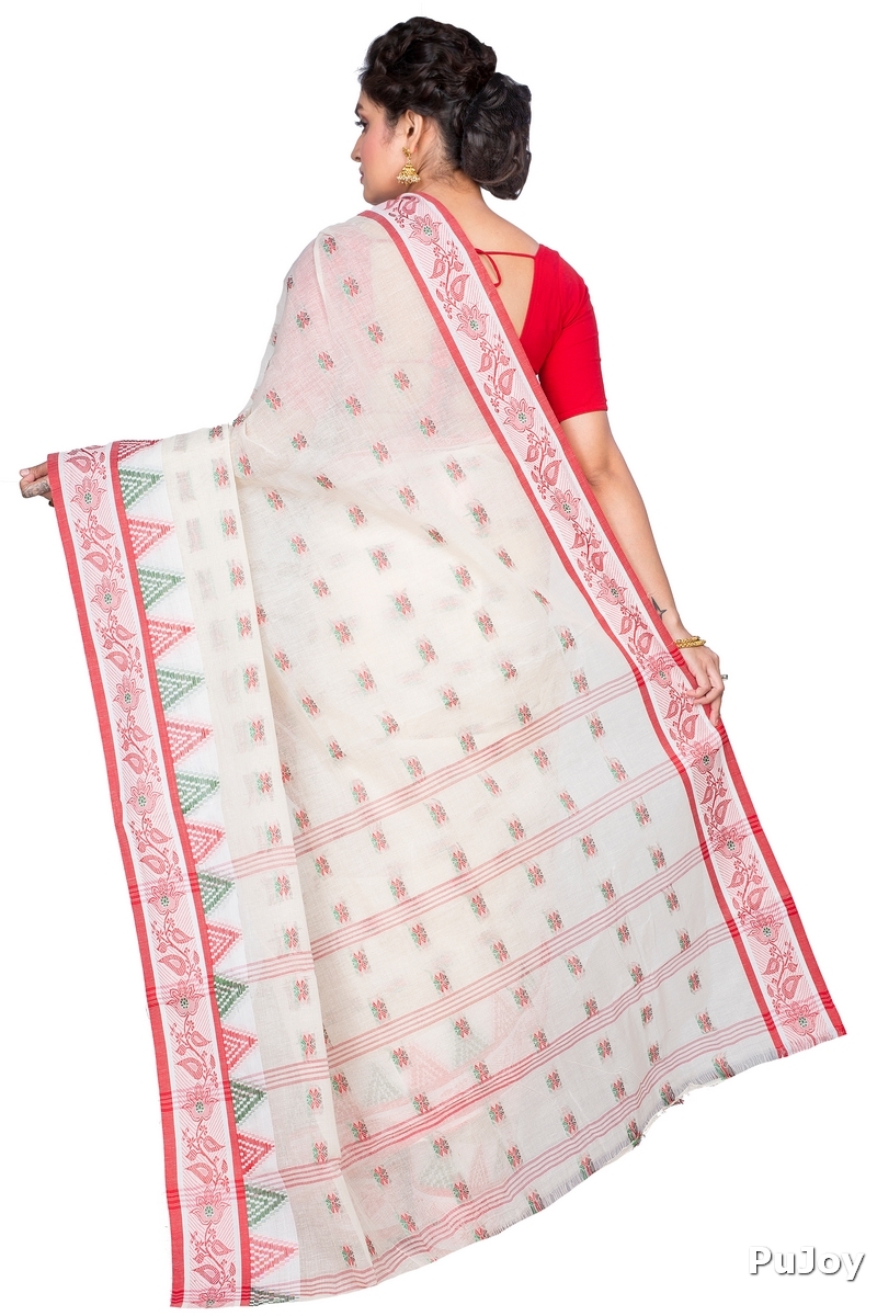 Red Pure Cotton Alkari Tant Saree (175)