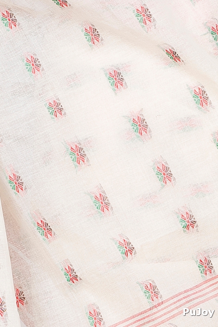 Red Pure Cotton Alkari Tant Saree (175)