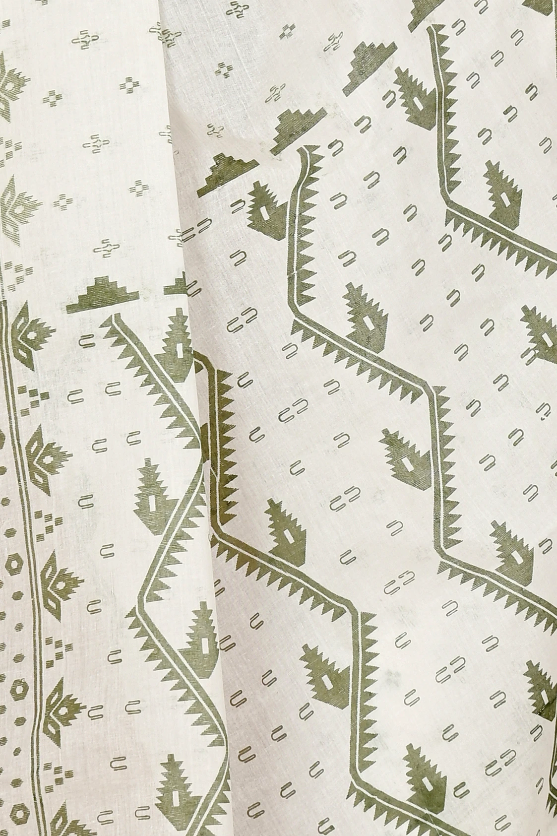 White Green Pure Cotton Ekta Print Tant Saree Print (1750)