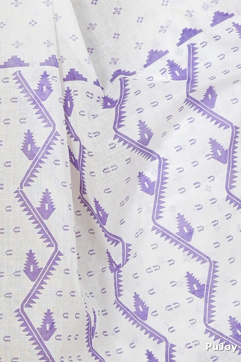 White Purple Pure Cotton Ekta Print Tant Saree Print (1751)