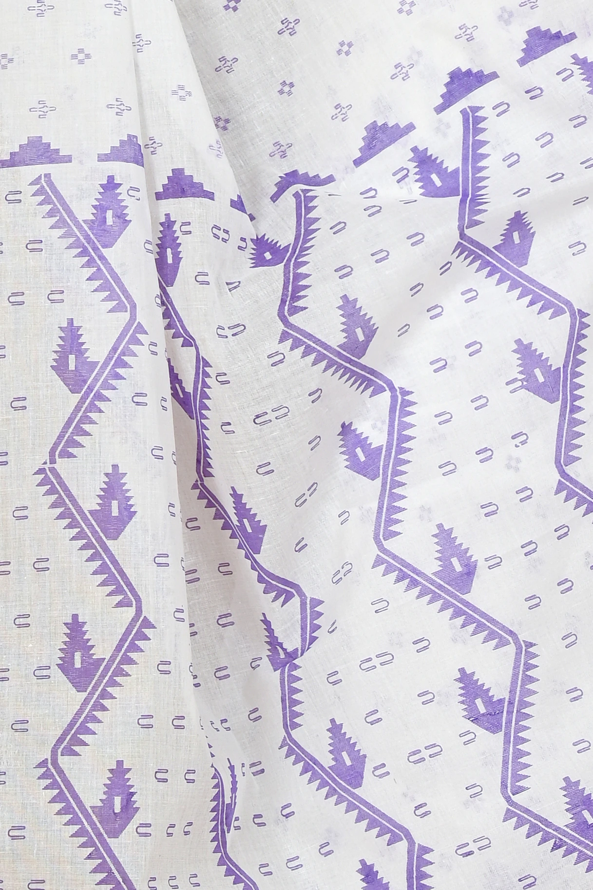 White Purple Pure Cotton Ekta Print Tant Saree Print (1751)