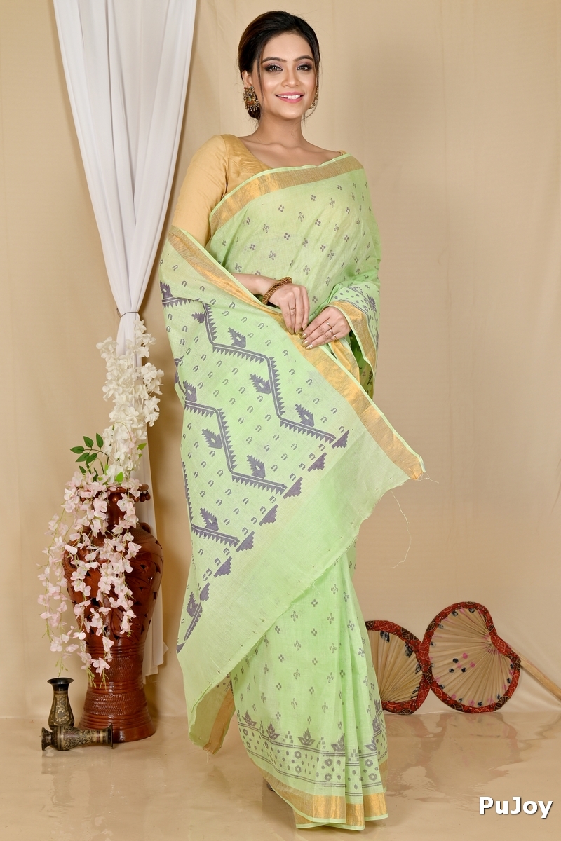 Green Pure Cotton Luvna Tant Saree Print (1753)