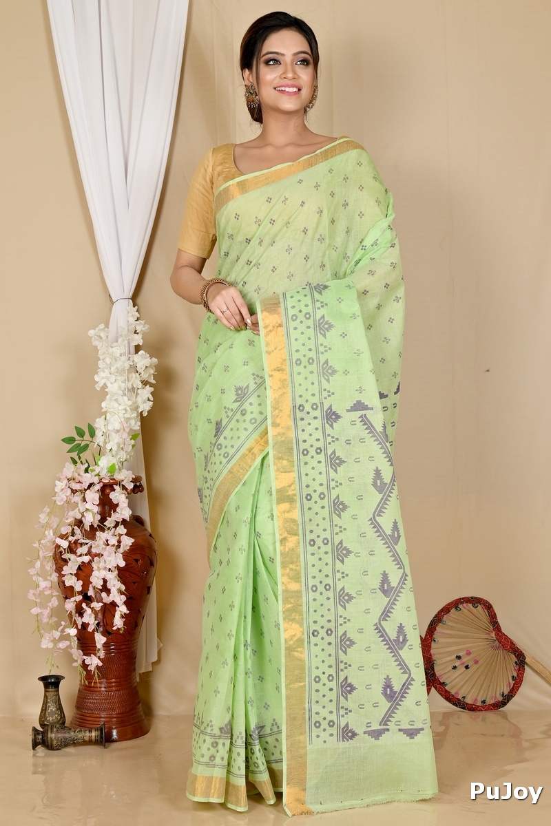 Green Pure Cotton Luvna Tant Saree Print (1753)