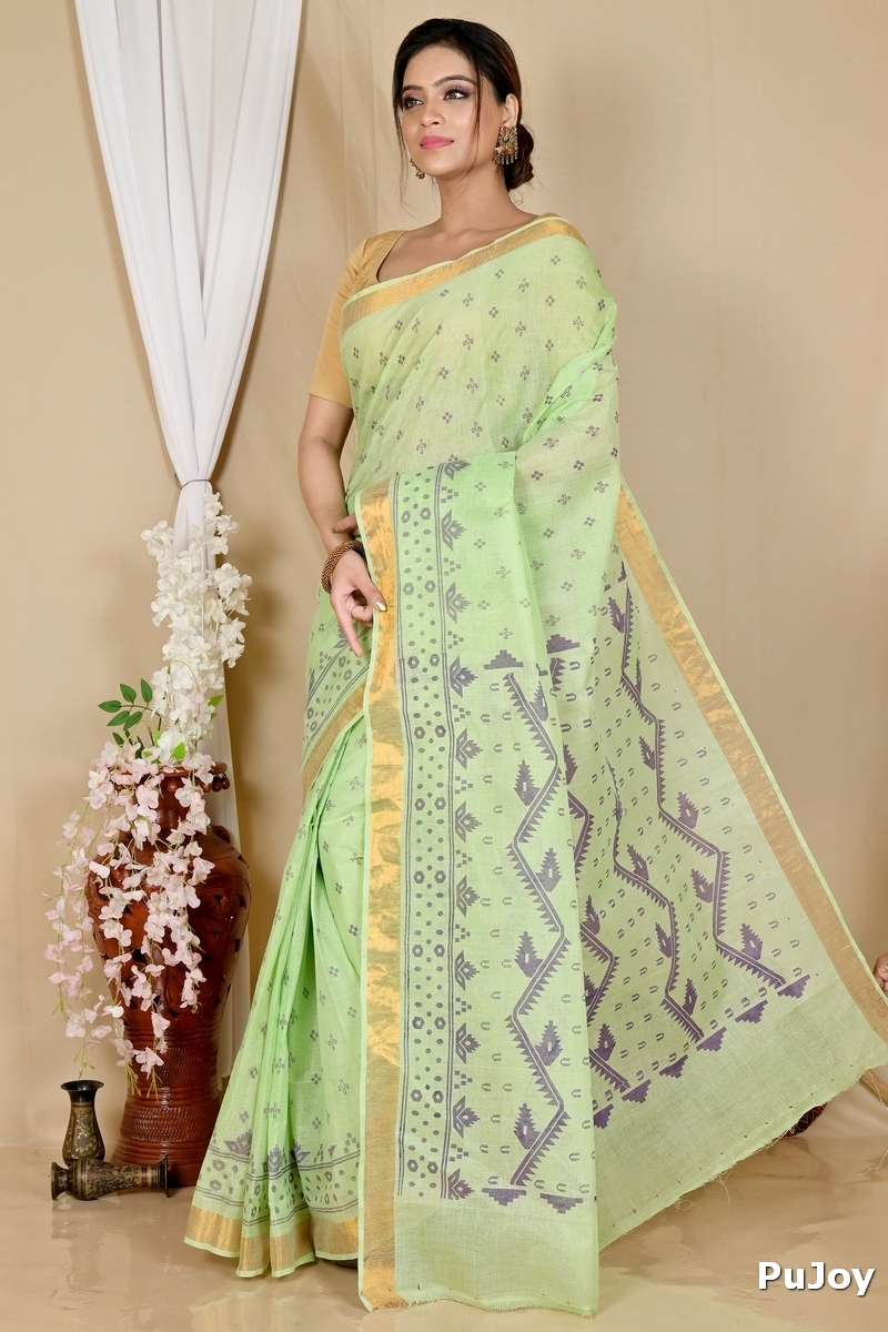 Green Pure Cotton Luvna Tant Saree Print (1753)