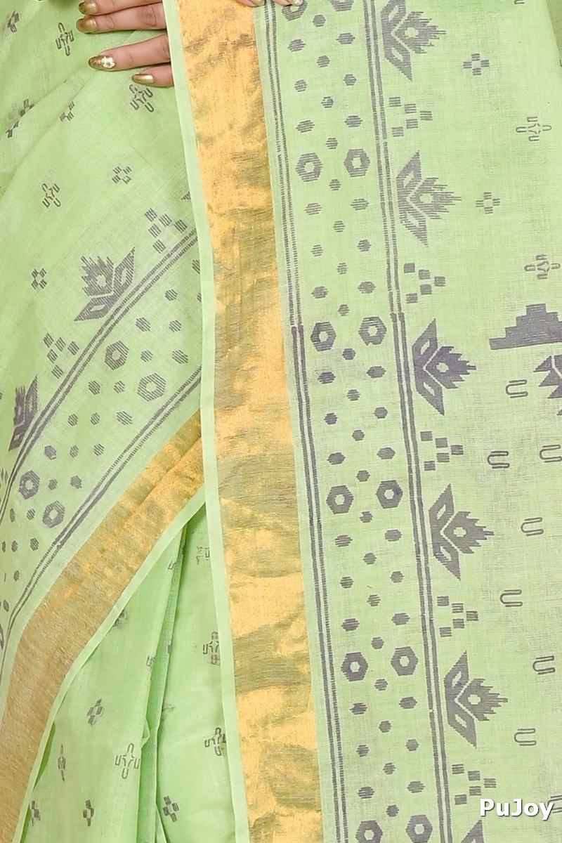 Green Pure Cotton Luvna Tant Saree Print (1753)