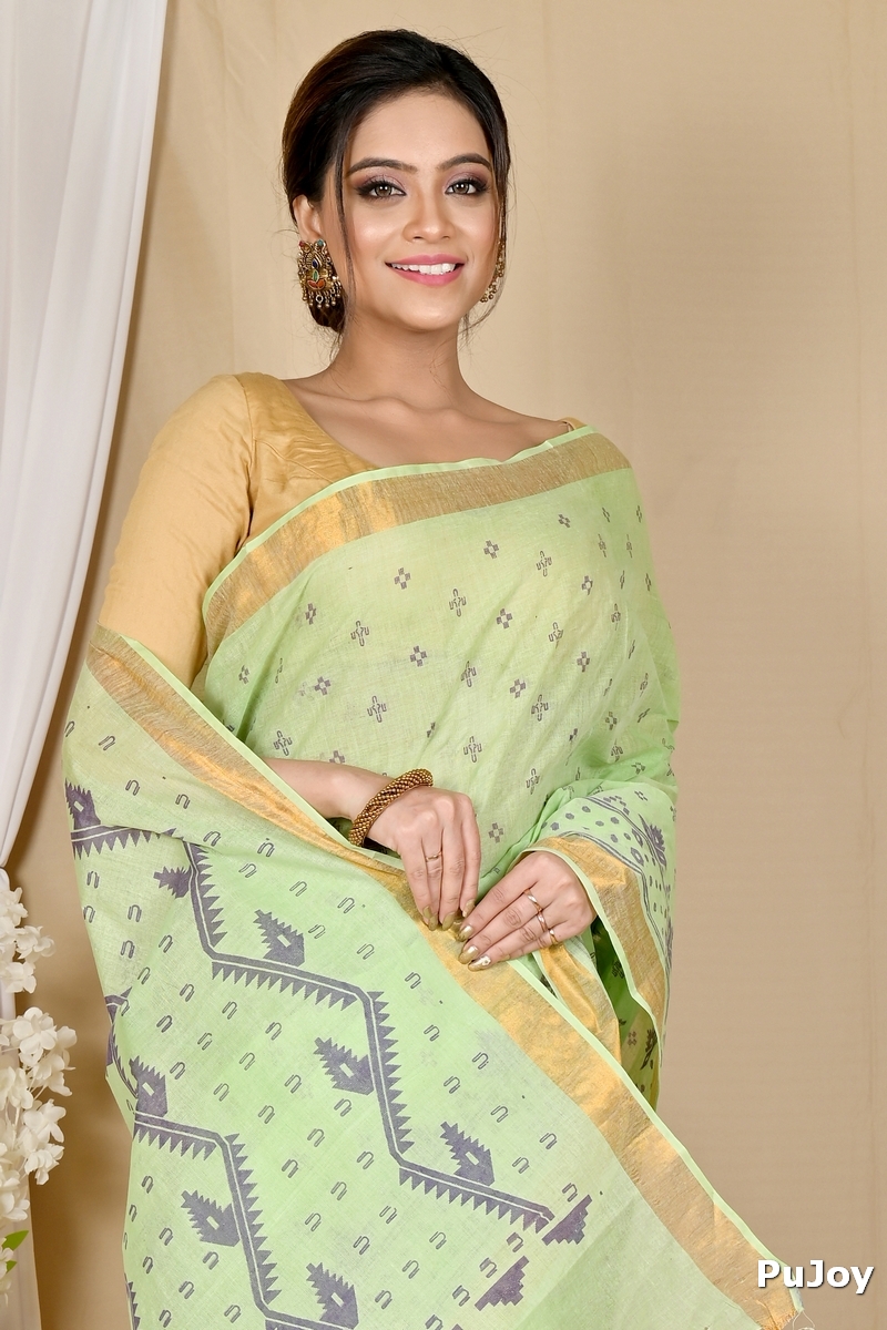 Green Pure Cotton Luvna Tant Saree Print (1753)