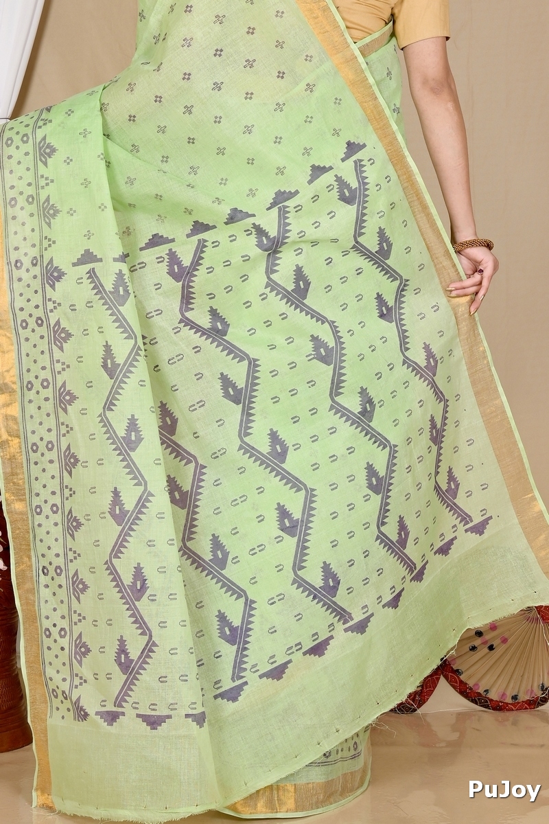 Green Pure Cotton Luvna Tant Saree Print (1753)